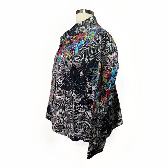 Laura Ashley Button Front Jacket Black Floral Embroidered Boho Women’s Size 3X - Picture 2 of 9